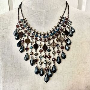 Vintage multi strand crystal bib necklace